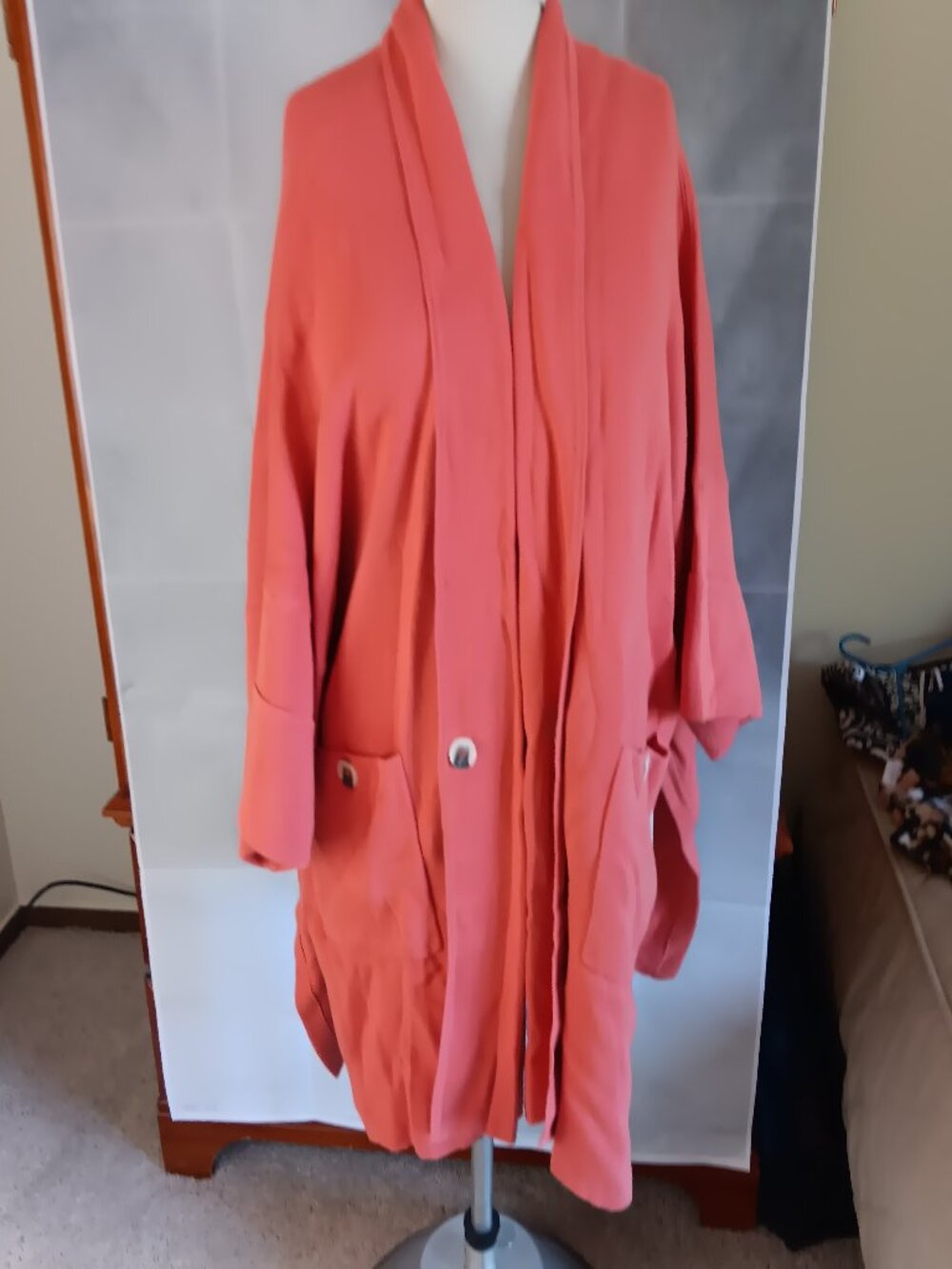 MarlaWynne Kimono Sweater XL Coral Salmon Long Drama Cardigan